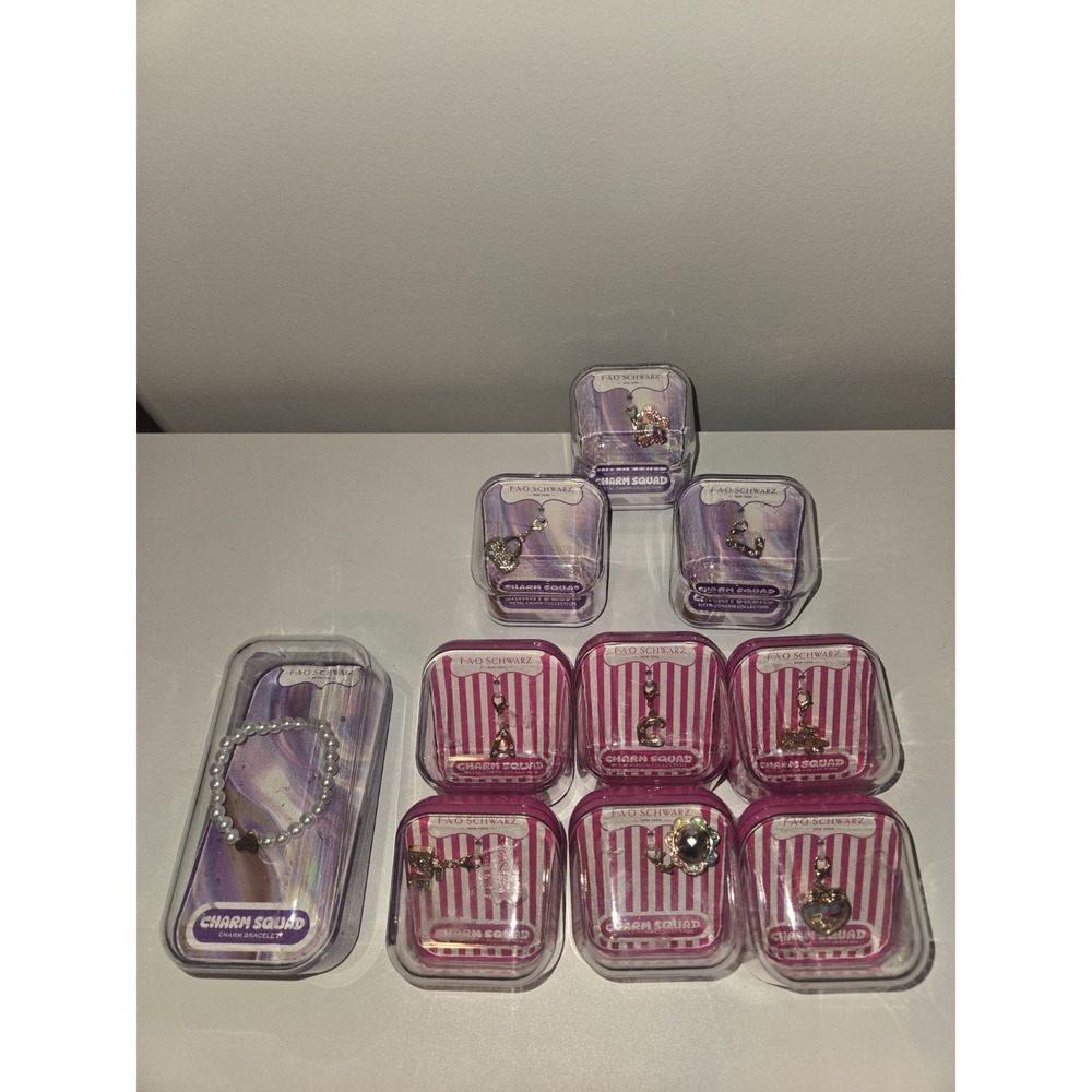 FAO Schwarz White Pearl Charm Bracelet 9 FAO Schwarz Charms Bundle Lot of 10 BFF
